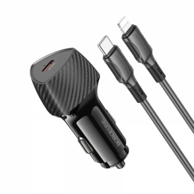 Автомобільний Зарядний Пристрій Borofone BZ31B 1Type-C/30W/PD + (Type-C - Lightning) (Чорний)