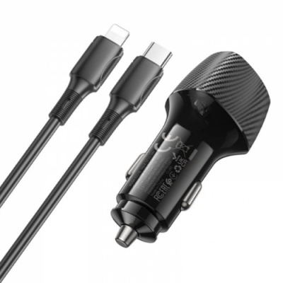 Автомобільний Зарядний Пристрій Borofone BZ31B 1Type-C/30W/PD + (Type-C - Lightning) (Чорний)