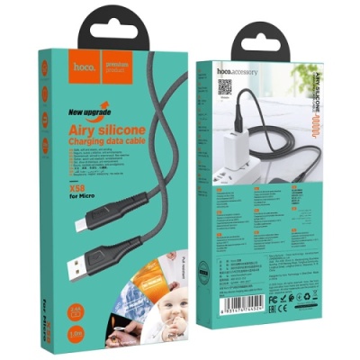 кабель hoco x58 airy silicone usb - microusb 2.4a/1m (чорний) 