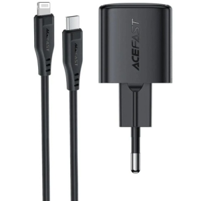 мережевий зарядний пристрій acefast a118 pd30w (1type-c) + type-c - lightning (1,2м) (чорний) 