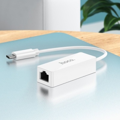 перехідник hoco ua22 type c to ethernet adapter (100 mbps) (бiлий) 