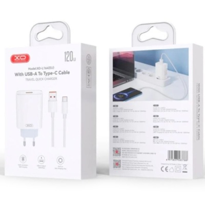 мережевий зарядний пристрій xo l164 1usb/120w + (usb - type-c) (бiлий) 