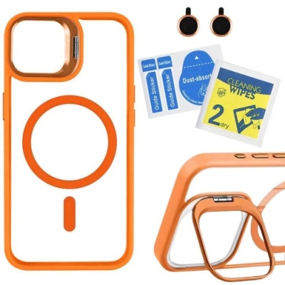 Купить чохол tpu+pc+metal stand case with magsafe and camera lenses для apple iphone 15 (orange) онлайн