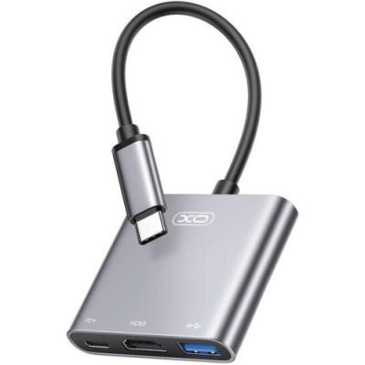 usb hub адаптер xo hub011 type-c pd / usb 3.0 / hdmi 3in1 (чорний) 