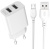 мережевий зарядний пристрій xo l109 2usb/2.4a + (usb - microusb) (білий) 
