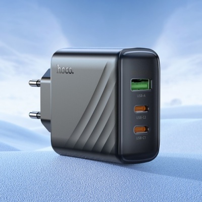 мережевий зарядний пристрій hoco cs26a pd45w+ qc3.0 (1usb/2type-c/3a) (чорний) 