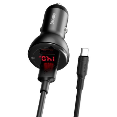 Автомобільний Зарядний Пристрій Baseus Digital Quick (TZCCBX-B) 2USB/45W/QC3.0 + (USB - Type-C) (Чорно-Сiрий, 0G)