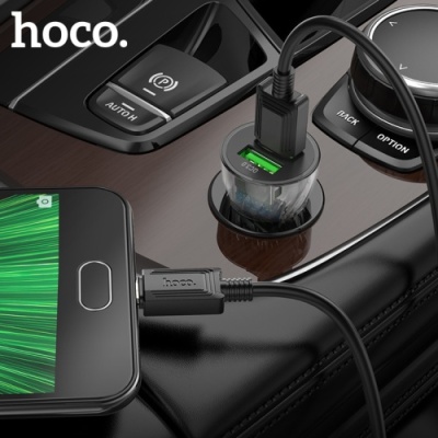 Автомобільний Зарядний Пристрій Hoco Z47 Transparent 2USB/20W/QC3.0 (Прозорий чорний)