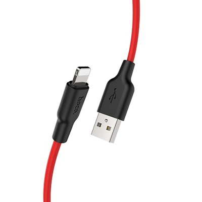 кабель hoco x21 plus silicone usb - lightning 2.4a/2m (чорно-червоний) 
