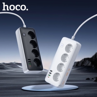 мережевий подовжувач hoco ac22 pd20w (3usb/1type-c/4xsocket) 1,5м (чорний) 