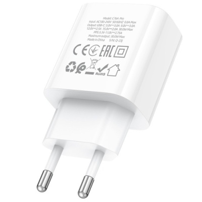 мережевий зарядний пристрій hoco c76a pro 1type-c/30w/qc3.0/pd (білий) 