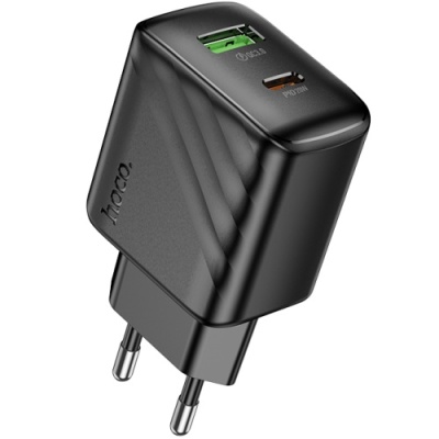 мережевий зарядний пристрій hoco cs25a 1usb/18w/qc3.0 + 1type-c/20w/pd (чорний) 