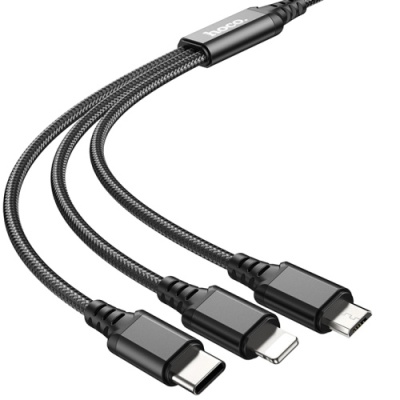 кабель hoco x76 3in1 usb - (lightning+microusb+type-c) 2.0a/1m (чорний) 