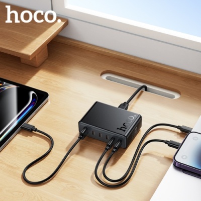 мережевий зарядний пристрій hoco c152a pd70w+ qc3.0 (1usb/5type-c/3a) (чорний) 