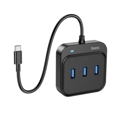 usb hub hoco hb31 easy 4-in-1 converter (type-c to usb3.0*4) 0,2m. black 