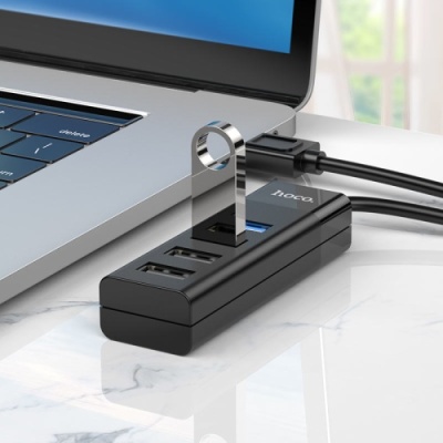 usb hub hoco hb25 easy mix 4-in-1 converter (usb to usb3.0+usb2.0*3) (чорний) 