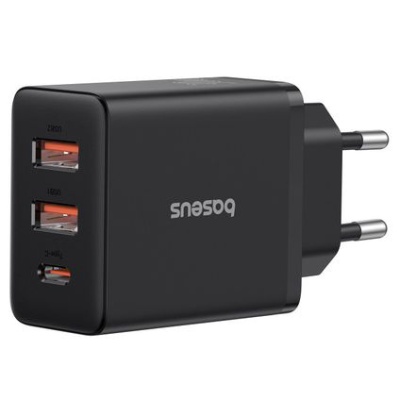 мережевий зарядний пристрій baseus cube fast charger eu cluster (p10111402113-00) 2usb/qc3.0 + 1type-c/30w/pd (чорний) 