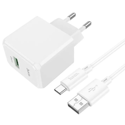 мережевий зарядний пристрій hoco cs12a 1usb/18w/qc3.0 + (usb - type-c) (білий) 