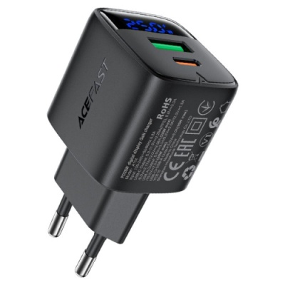 мережевий зарядний пристрій acefast a114 pd25w+qc 3.0 (1type-c/1usb/3a) (чорний) 