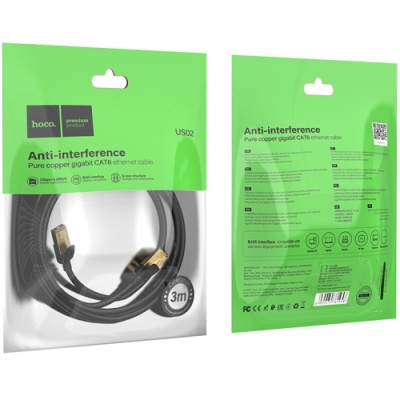 кабель мережевий (lan rj45) hoco us02 (3м) (чорний) 