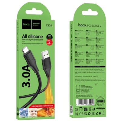 кабель hoco x124 silicone usb - type-c 3.0a/1m (чорний) 