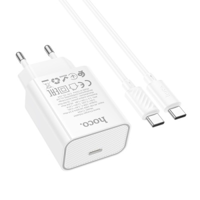 мережевий зарядний пристрій hoco c143a 1type-c/20w/pd + (type-c - type-c) (білий) 
