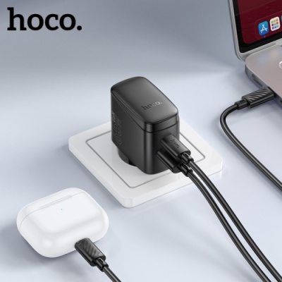 мережевий зарядний пристрій hoco cs63a 1usb/18w/qc3.0 + 1type-c/65w/pd (чорний) 