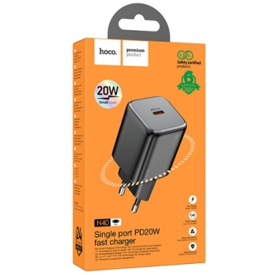мережевий зарядний пристрій hoco n40 mighty 1type-c/20w/pd (чорний) 
