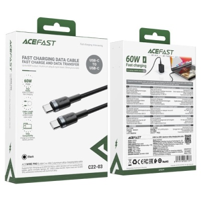 кабель acefast c22-03 type-c - type-c 60w (1.2м) (чорний) 