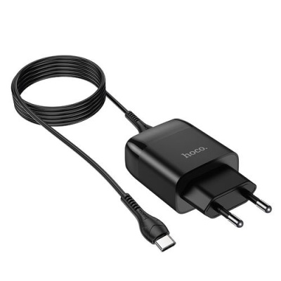 мережевий зарядний пристрій hoco c72q 1usb/18w/qc3.0 + (usb - type-c) (чорний) 