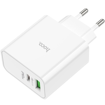 мережевий зарядний пристрій hoco c113a pd65w+ qc3.0 (1usb/1type-c) (білий) 