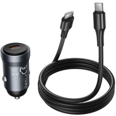 Автомобільний Зарядний Пристрій Hoco Z62A 1Type-C/30W/PD + (Type-C - Type-C) (Сірий)
