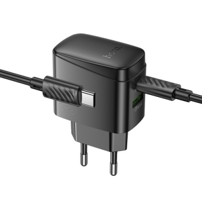 мережевий зарядний пристрій hoco cs61a 1usb/18w/qc3.0 + 1type-c/30w/pd + (type-c - type-c) (чорний) 