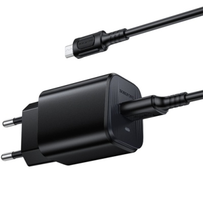 мережевий зарядний пристрій borofone bas82a qc3.0 (1usb/3a) + usb - microusb (чорний) 