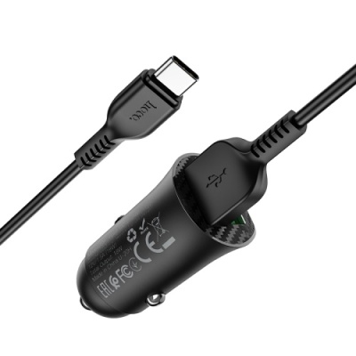 Автомобільний Зарядний Пристрій Hoco Z39 Farsighted 2USB/18W/QC3.0 + (USB - Type-C) (Чорний)