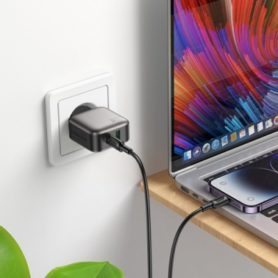 мережевий зарядний пристрій borofone bas55a gan 1usb/20w/qc3.0 + 1type-c/30w/pd + (type-c - lightning) (чорний) 