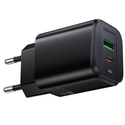 мережевий зарядний пристрій borofone bas85a pd30w + qc3.0 (1usb/1type-c/3a) (чорний) 