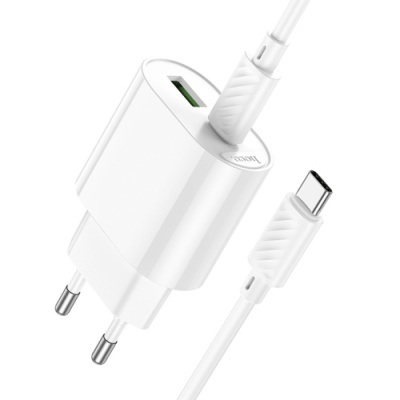 мережевий зарядний пристрій hoco c109a new 1usb/18w/qc3.0 + 1type-c/20w/pd + (type-c - type-c) (білий) 