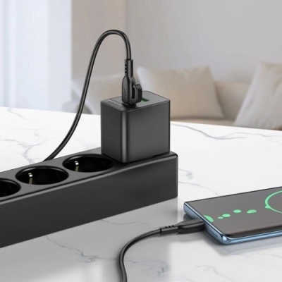 мережевий зарядний пристрій borofone bas14a erudite 1usb/18w/qc3.0 + 1type-c/20w/pd + (type-c - type-c) (чорний) 