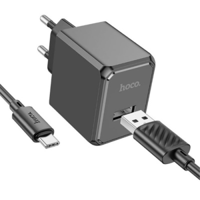мережевий зарядний пристрій hoco cs11a 1usb/2.1a + (usb - type-c) (чорний) 