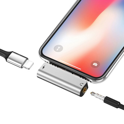 перехідник hoco ls25 lightning - aux (3.5mm) + lightning charge (сталевий) 