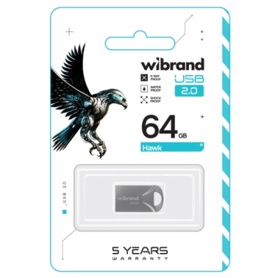 usb флеш-накопичувач wibrand 64gb hawk (срібло) 