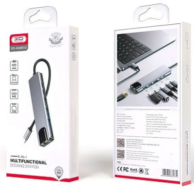 usb hub адаптер xo-hub013 2type-c/micro-sd/tf card/ hdm 6 in 1(чорний) 