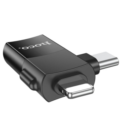 перехідник hoco ua17 ip male/type-c male to usb female two-in-one (чорний) 