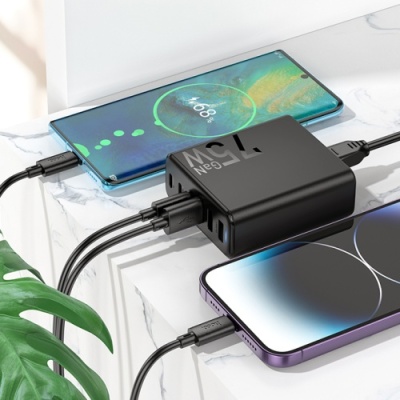 мережевий зарядний пристрій hoco c133a 75w 1usb/18w/qc3.0 + 1type-c/45w/pd (чорний) 
