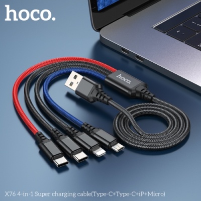 кабель hoco x76 4in1 usb - (lightning+microusb+type-c+type-c) 2.0a/1m (чорний) 