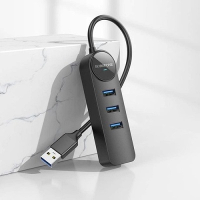 usb hub borofone dh6 (usb to usb3.0*3+rj45) 1,2м - чорний 