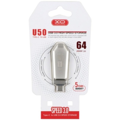 usb флеш-накопичувач xo u50 usb3.0 + type-c 64gb (сталевий) 