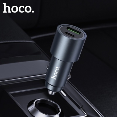 Автомобільний Зарядний Пристрій Hoco Z60 1USB/18W/QC3.0 + 1Type-C/30W/PD (Сірий)