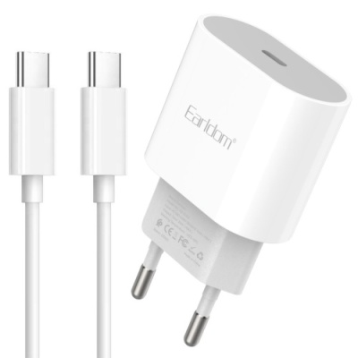 мережевий зарядний пристрій earldom es-eu42c-c 1type-c/20w/pd + (type-c - type-c) (білий) 